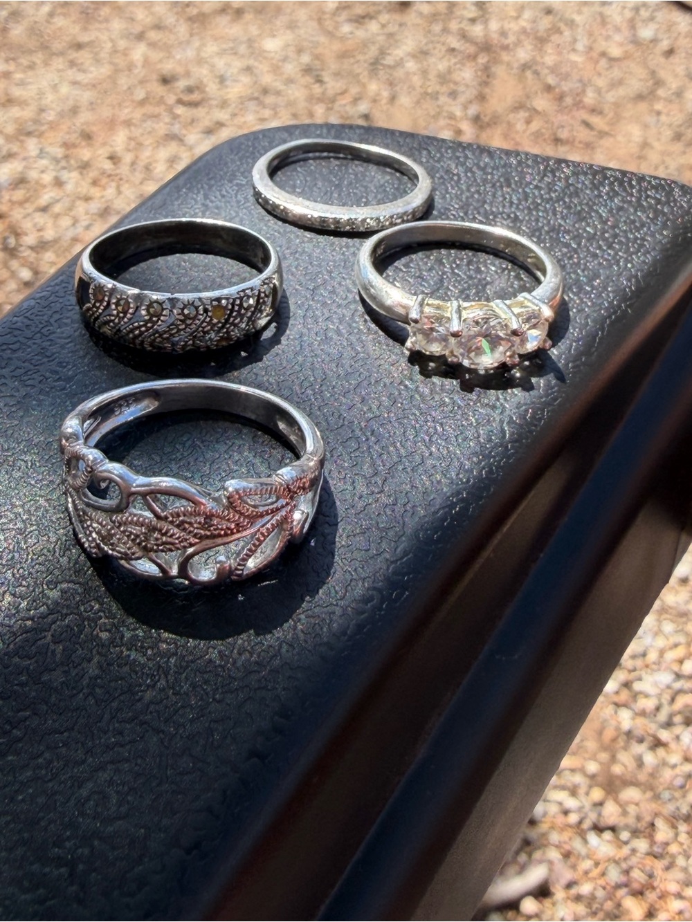 Sterling Silver Leaf Filigree and Cubic Zirconia Ring Set of 4 #439
